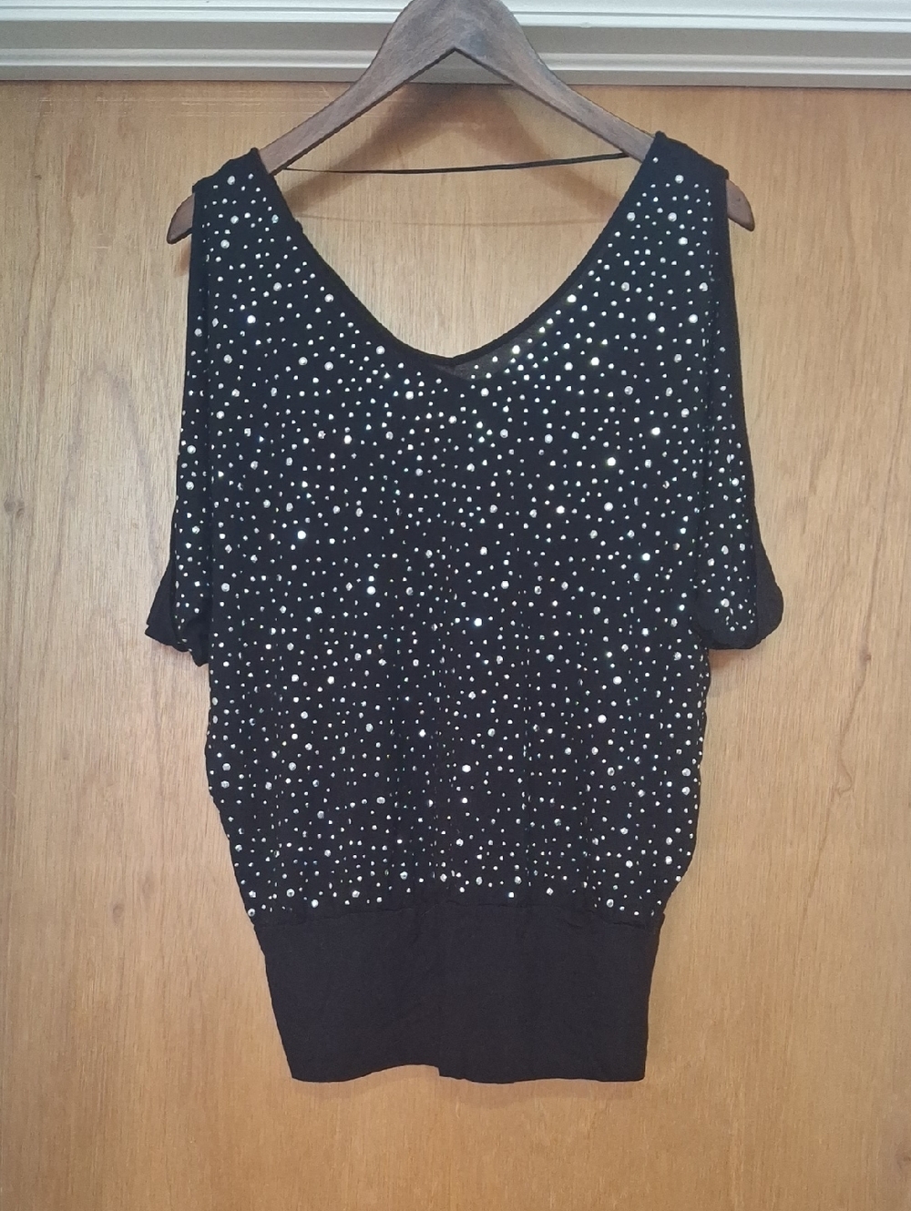 INC International Concepts Black Rhinestone Cold Shoulder Top